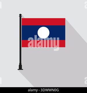 Flat Laos Rectangle Flag Pole In Official Colors, vector editable design, can be used for business or presentation design. Stock Vector