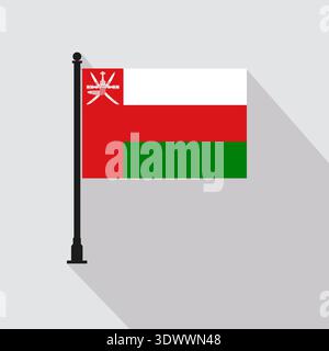 Flat Oman Rectangle Flag Pole In Official Colors, vector editable design, can be used for business or presentation design. Stock Vector