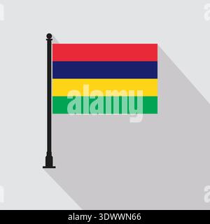 Flat Mauritius Rectangle Flag Pole In Official Colors, vector editable design, can be used for business or presentation design. Stock Vector