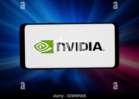 Stuttgart, Germany - 02-25-2026: In this photo illustration, the logo of US technology company Nvidia Corporation is displayed on a smartphone Stock Photo