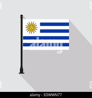 Flat Uruguay Rectangle Flag Pole In Official Colors, vector editable design, can be used for business or presentation design. Stock Vector