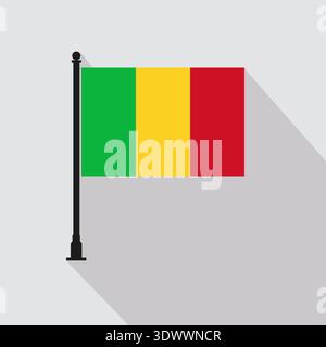 Flat Mali Rectangle Flag Pole In Official Colors, vector editable design, can be used for business or presentation design. Stock Vector