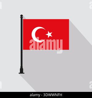 Flat Turkey Rectangle Flag Pole In Official Colors, vector editable design, can be used for business or presentation design. Stock Vector
