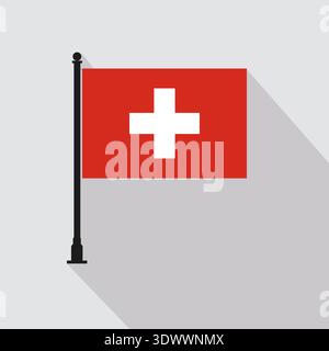 Flat Switzerland Rectangle Flag Pole In Official Colors, vector editable design, can be used for business or presentation design. Stock Vector