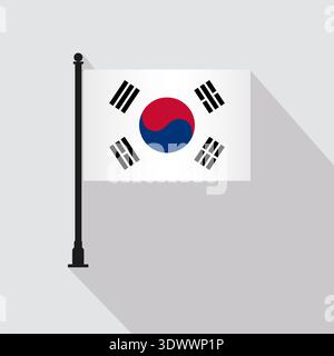 Flat South Korea Rectangle Flag Pole In Official Colors, vector editable design, can be used for business or presentation design. Stock Vector