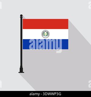 Flat Paraguay Rectangle Flag Pole In Official Colors, vector editable design, can be used for business or presentation design. Stock Vector