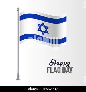 Israel Flag Pole Vector Illustration Wavy Flag Pole Happy Flag Day, vector editable design, can be used for business or presentation design. Stock Vector