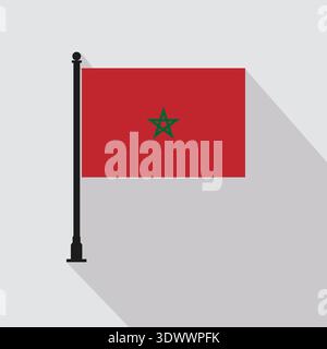 Flat Morocco Rectangle Flag Pole In Official Colors, vector editable design, can be used for business or presentation design. Stock Vector