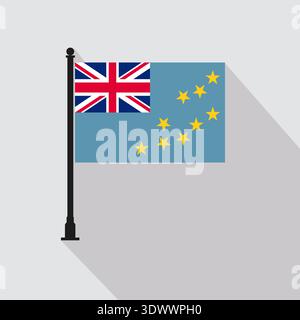 Flat Tuvalu Rectangle Flag Pole In Official Colors, vector editable design, can be used for business or presentation design. Stock Vector