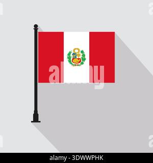 Flat Peru Rectangle Flag Pole In Official Colors, vector editable design, can be used for business or presentation design. Stock Vector