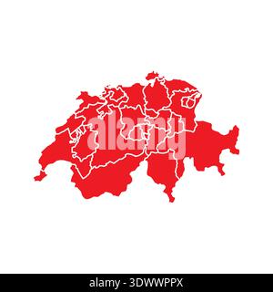 Abstract Red Switzerland Map With Cities, vector editable design, can be used for business or presentation design. Stock Vector