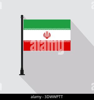 Flat Iran Rectangle Flag Pole In Official Colors, vector editable design, can be used for business or presentation design. Stock Vector