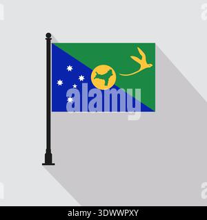 Flat Christmas Island Rectangle Flag Pole In Official Colors, vector editable design, can be used for business or presentation design. Stock Vector