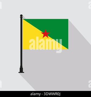 Flat French Guiana Rectangle Flag Pole In Official Colors, vector editable design, can be used for business or presentation design. Stock Vector