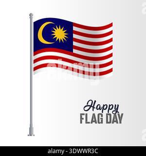 Malaysia Flag Pole Vector Illustration Wavy Flag Pole Happy Flag Day, vector editable design, can be used for business or presentation design. Stock Vector