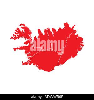 Abstract Red Iceland Map With Cities, vector editable design, can be used for business or presentation design. Stock Vector