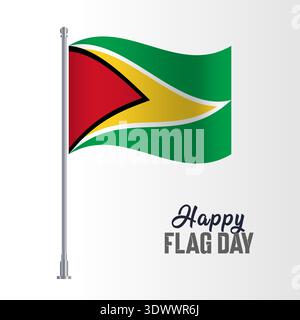 Guyana Flag Pole Vector Illustration Wavy Flag Pole Happy Flag Day, vector editable design, can be used for business or presentation design. Stock Vector