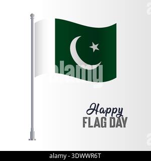 Pakistan Flag Pole Vector Illustration Wavy Flag Pole Happy Flag Day, vector editable design, can be used for business or presentation design. Stock Vector