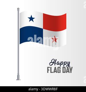 Panama Flag Pole Vector Illustration Wavy Flag Pole Happy Flag Day, vector editable design, can be used for business or presentation design. Stock Vector