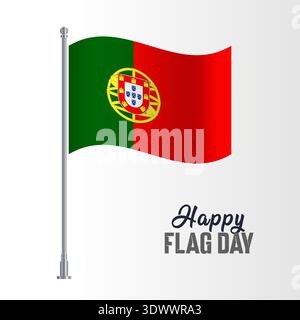 Portugal Flag Pole Vector Illustration Wavy Flag Pole Happy Flag Day, vector editable design, can be used for business or presentation design. Stock Vector