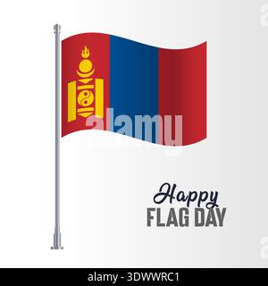 Mongolia Flag Pole Vector Illustration Wavy Flag Pole Happy Flag Day, vector editable design, can be used for business or presentation design. Stock Vector