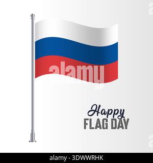 Russia Flag Pole Vector Illustration Wavy Flag Pole Happy Flag Day, vector editable design, can be used for business or presentation design. Stock Vector