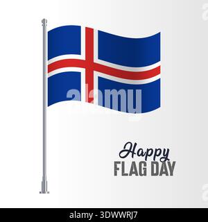 Iceland Flag Pole Vector Illustration Wavy Flag Pole Happy Flag Day, vector editable design, can be used for business or presentation design. Stock Vector