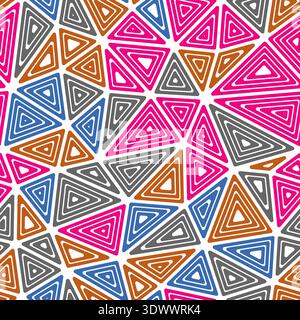 Triangles pattern. Large shape size. Multiple repeated inner triangles. Multiple colors style. Repeatable pattern. Beautiful vector tiles. Stock Vector