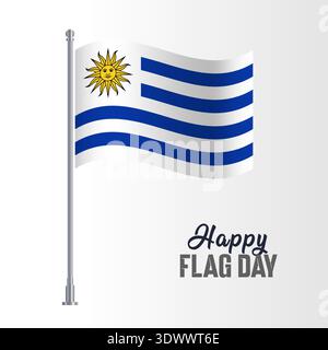 Uruguay Flag Pole Vector Illustration Wavy Flag Pole Happy Flag Day, vector editable design, can be used for business or presentation design. Stock Vector