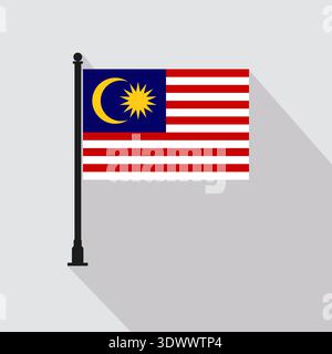 Flat Malaysia Rectangle Flag Pole In Official Colors, vector editable design, can be used for business or presentation design. Stock Vector