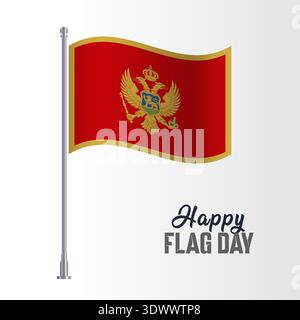 Montenegro Flag Pole Vector Illustration Wavy Flag Pole Happy Flag Day, vector editable design, can be used for business or presentation design. Stock Vector