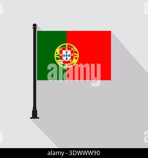 Flat Portugal Rectangle Flag Pole In Official Colors, vector editable design, can be used for business or presentation design. Stock Vector