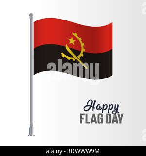 Angola Flag Pole Vector Illustration Wavy Flag Pole Happy Flag Day, vector editable design, can be used for business or presentation design. Stock Vector