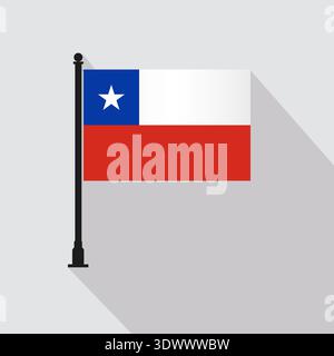 Flat Chile Rectangle Flag Pole In Official Colors, vector editable design, can be used for business or presentation design. Stock Vector