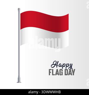 Indonesia Flag Pole Vector Illustration Wavy Flag Pole Happy Flag Day, vector editable design, can be used for business or presentation design. Stock Vector