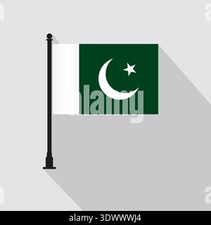 Flat Pakistan Rectangle Flag Pole In Official Colors, vector editable design, can be used for business or presentation design. Stock Vector