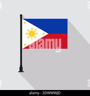 Flat Philippines Rectangle Flag Pole In Official Colors, vector editable design, can be used for business or presentation design. Stock Vector