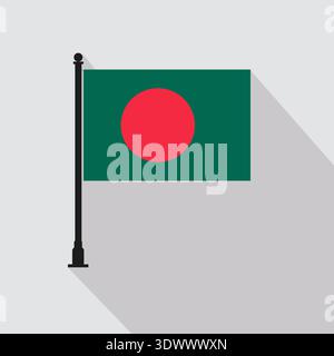 Flat Bangladesh Rectangle Flag Pole In Official Colors, vector editable design, can be used for business or presentation design. Stock Vector