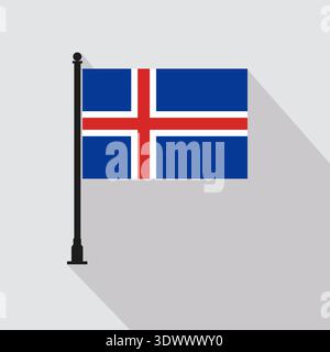 Flat Iceland Rectangle Flag Pole In Official Colors, vector editable design, can be used for business or presentation design. Stock Vector
