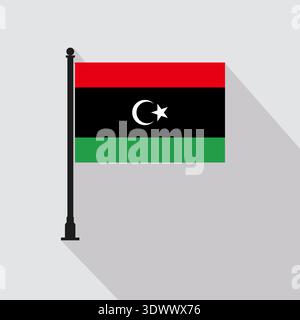 Flat Libya Rectangle Flag Pole In Official Colors, vector editable design, can be used for business or presentation design. Stock Vector