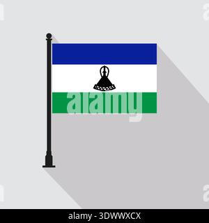 Flat Lesotho Rectangle Flag Pole In Official Colors, vector editable design, can be used for business or presentation design. Stock Vector