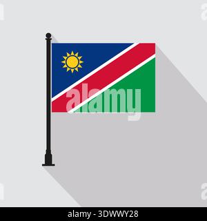 Flat Namibia Rectangle Flag Pole In Official Colors, vector editable design, can be used for business or presentation design. Stock Vector