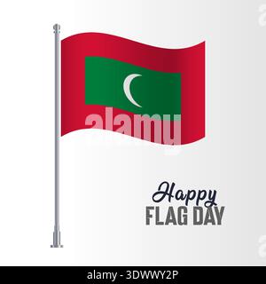 Maldives Flag Pole Vector Illustration Wavy Flag Pole Happy Flag Day, vector editable design, can be used for business or presentation design. Stock Vector