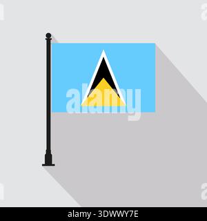 Flat Saint Lucia Rectangle Flag Pole In Official Colors, vector editable design, can be used for business or presentation design. Stock Vector