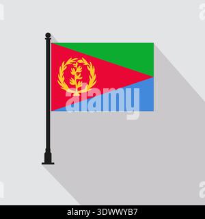 Flat Eritrea Rectangle Flag Pole In Official Colors, vector editable design, can be used for business or presentation design. Stock Vector