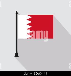 Flat Bahrain Rectangle Flag Pole In Official Colors, vector editable design, can be used for business or presentation design. Stock Vector