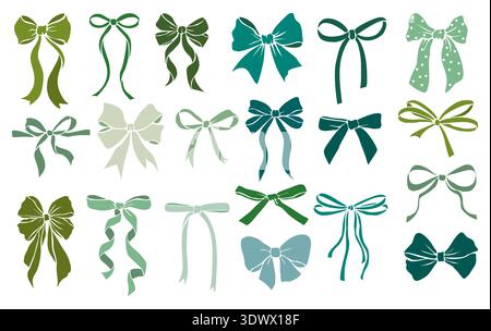 Diverse green bows in multiple styles and shades Stock Vector