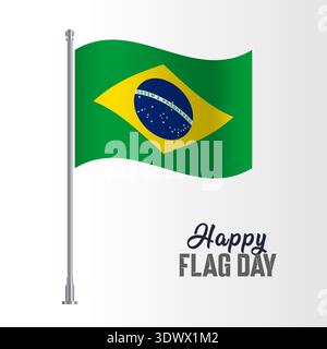 Brazil Flag Pole Vector Illustration Wavy Flag Pole Happy Flag Day, vector editable design, can be used for business or presentation design. Stock Vector