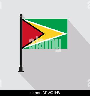 Flat Guyana Rectangle Flag Pole In Official Colors, vector editable design, can be used for business or presentation design. Stock Vector