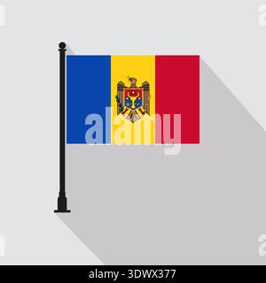 Flat Moldova Rectangle Flag Pole In Official Colors, vector editable design, can be used for business or presentation design. Stock Vector